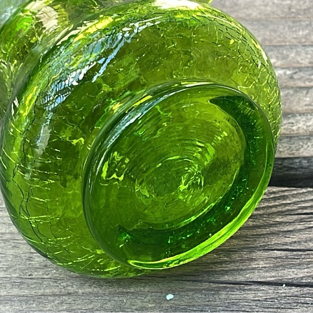 Vintage Green Crackle Glass Pitcher Art Glass - Picture 3 of 8